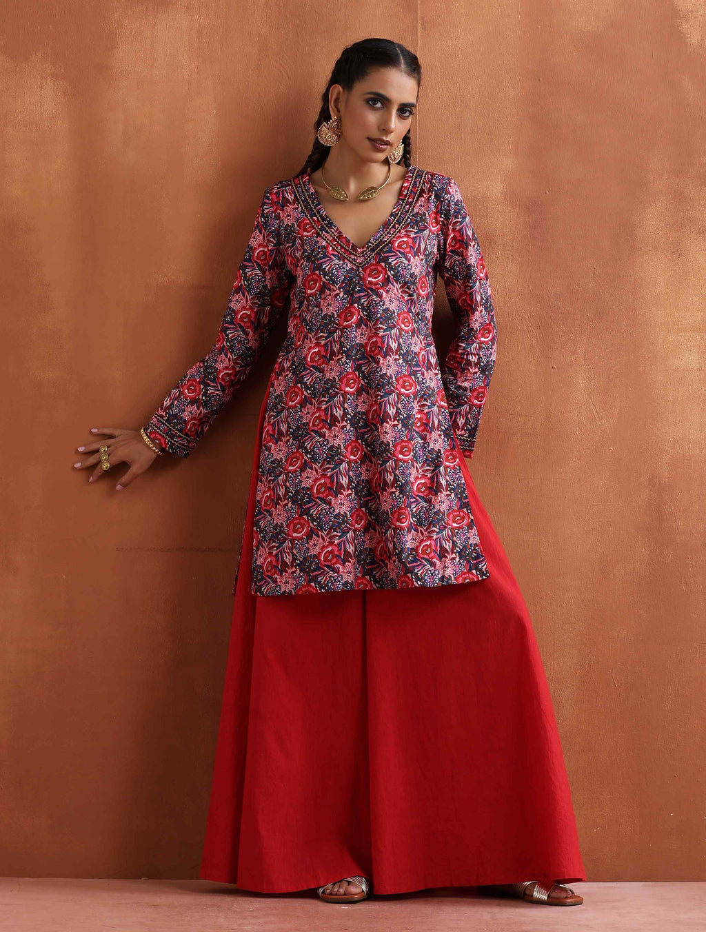 trueBrowns Pink Print Sharara Set | Grocsy