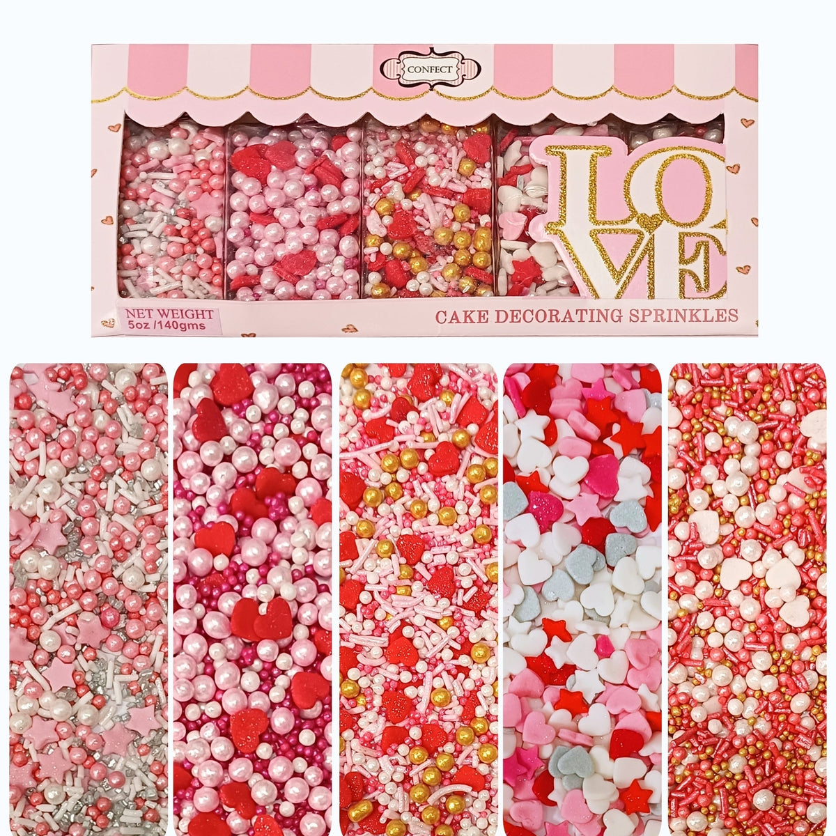 Confect Valentine Sprinkles | 07 Edible Decoration for Baking & Dessert | Grocsy