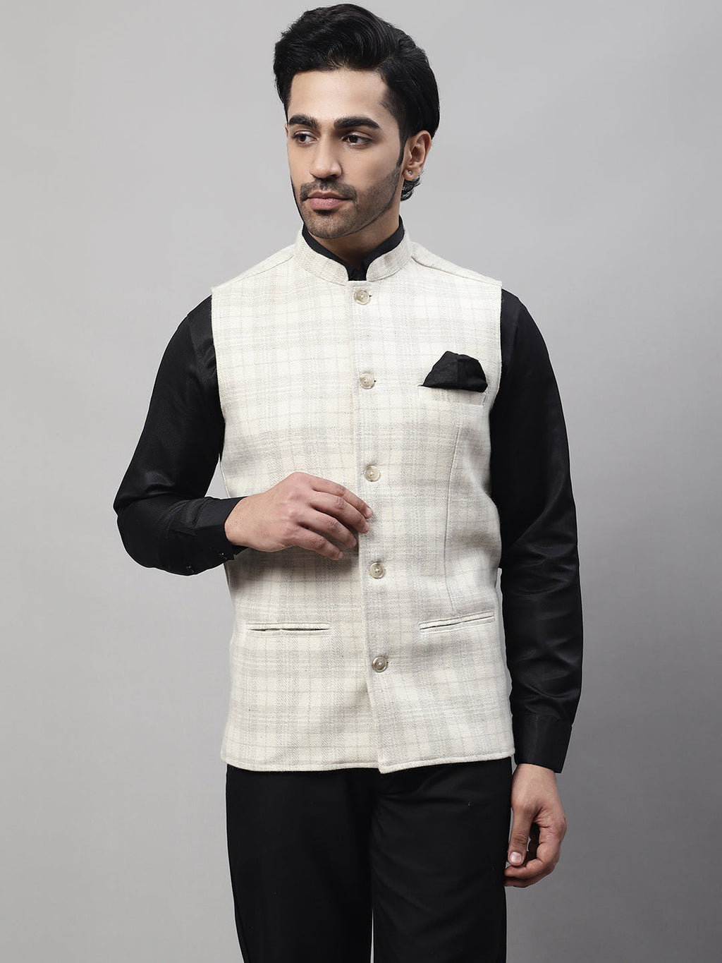 Even Apparels Men's Cream Pure Wool Nehru Jacket | Grocsy
