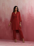 trueBrowns Maroon Modal V Neck Kurta Co-ord Set | Grocsy