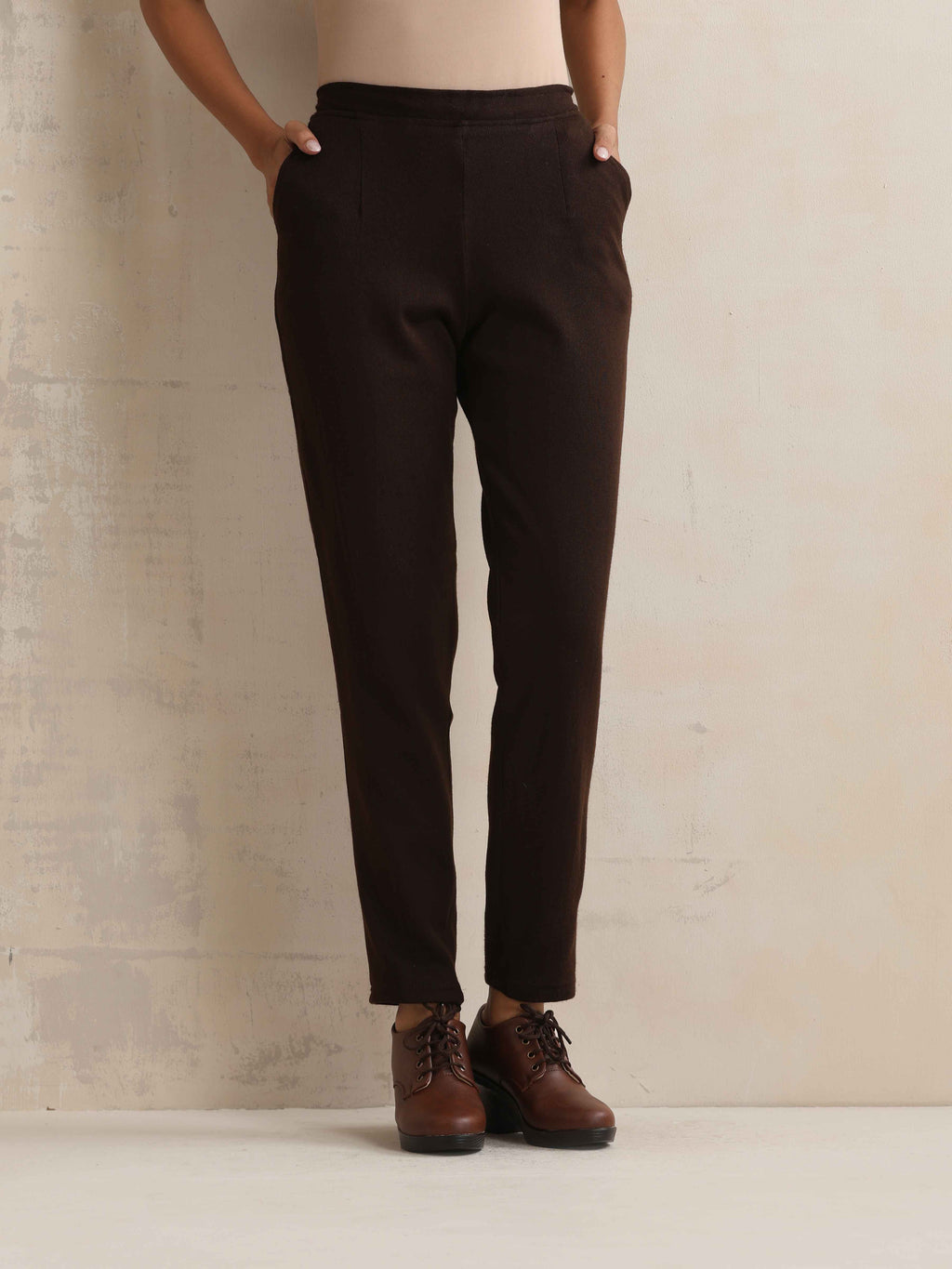 trueBrowns Brown Woollen Pants | Grocsy