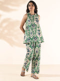 trueBrowns Green Cotton Ikat Sleeveless Co-ord Set | Grocsy