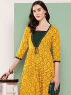 InWeave Women's Green Top Bottom W Mustard Bandhej Long Shrug Set | Grocsy