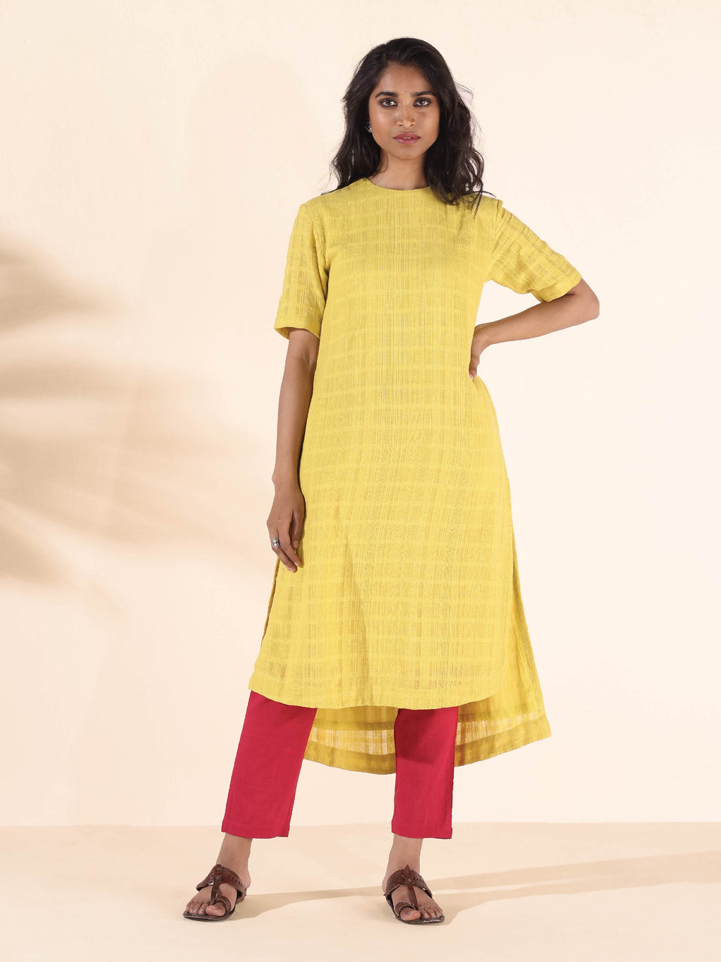 trueBrowns Lime Cotton Dobby Kurta Pant Set | Grocsy