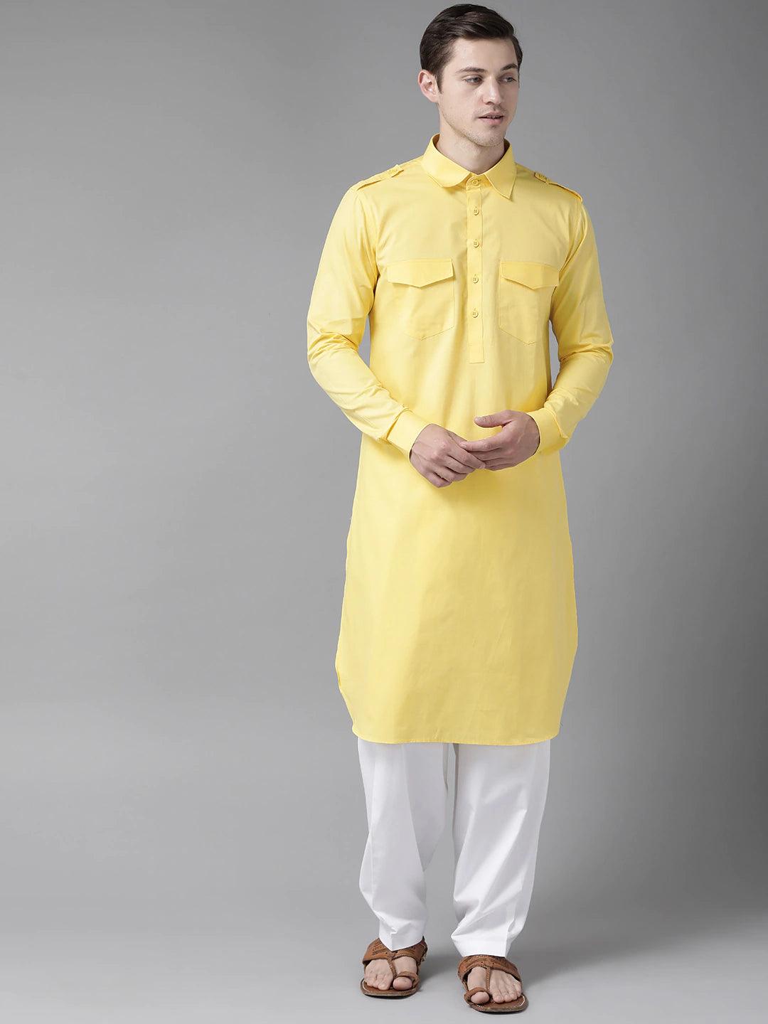 Fabmade Yellow Pathani Suit | Grocsy