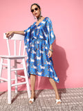 InWeave Women's Ink Blue Indian Bull Print Kaftan | Grocsy