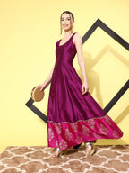 Ahalyaa Ethnic Motifs Printed Maxi Dress | Grocsy