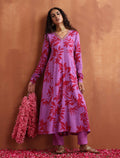 trueBrowns Purple Print A-line Kurta Set | Grocsy