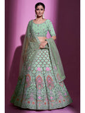 Myra Pista Green Georgette Embroidered Designer Lehenga Choli | Grocsy