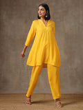 trueBrowns Yellow Bandhani Flare Printed Silk Co-Ord Set | Relove | Grocsy