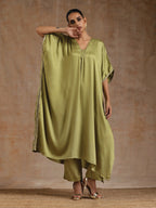 trueBrowns Light Green Modal Satin Kaftan Kurta Set | Grocsy