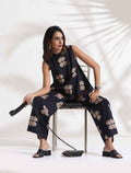 trueBrowns Black Cotton Print Top & Flared Pants Co-ord Set | Grocsy