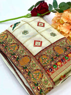 Lorenvalley Fashion Premium White Vichitra Silk Embroidery and Diamond work Both Side Saree | Grocsy