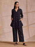 trueBrowns Black White Floral Print Cotton Collar Short Co-Ord Set | Grocsy