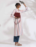 trueBrowns Off-White Cotton Multi Stripe A-line Kurta Set | Grocsy