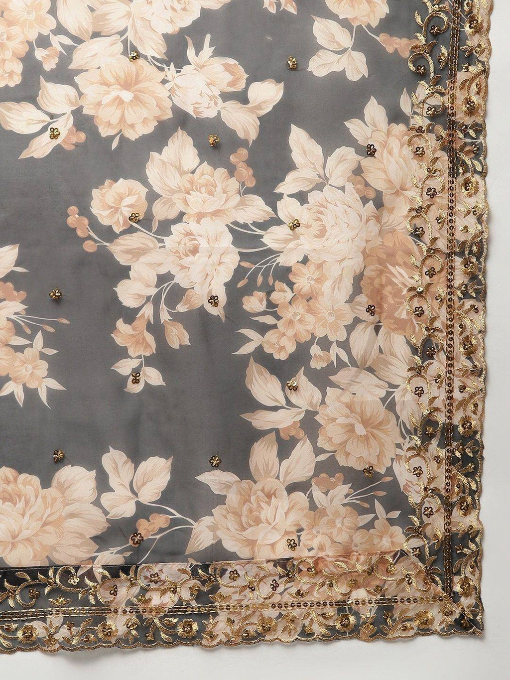 Tulsi Art Black & Beige Embellished Sequinned Semi-Stitched Lehenga & Unstitched Blouse | Grocsy
