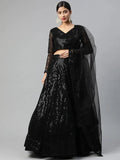 Tulsi Art Black Embroidered Sequinned Semi-Stitched Myntra Lehenga & Blouse With Dupatta | Grocsy