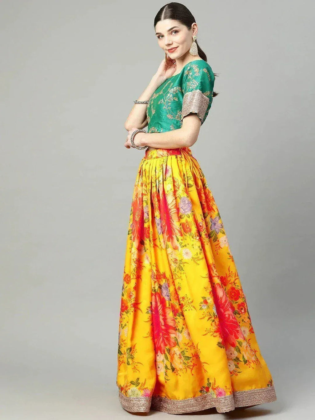 Tulsi Art Mustard Yellow Semi-Stitched Myntra Lehenga & Unstitched Blouse With Dupatta | Grocsy