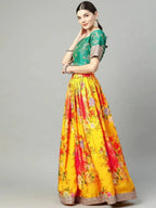 Tulsi Art Mustard Yellow Semi-Stitched Myntra Lehenga & Unstitched Blouse With Dupatta | Grocsy
