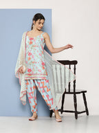 Ahalyaa Women Floral Printed Gotta Patti Kurti With Dhoti Pants & With Dupatta | Grocsy
