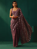 trueBrowns Mauve Cotton Silver Lurex Striped Ready to Wear Saree | Grocsy