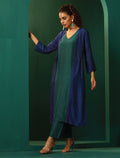 trueBrowns Blue Teal Silk Kurta Jacket Set | Grocsy