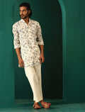 trueBrowns Men's Ivory Floral Cotton Printed Co-ord Set | Grocsy