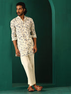 trueBrowns Men's Ivory Floral Cotton Printed Co-ord Set | Grocsy