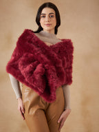 InWeave Women's Bright Rust Fur Cape | Grocsy