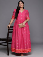 Ahalyaa Plus Size V-Neck Maxi Ethnic Dress | Grocsy