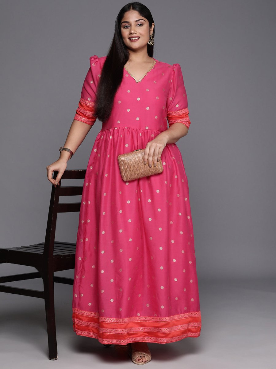 Ahalyaa Plus Size V-Neck Maxi Ethnic Dress | Grocsy