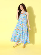 InWeave Women's Sky Blue Print Backless Long Kurta Pant Set | Grocsy