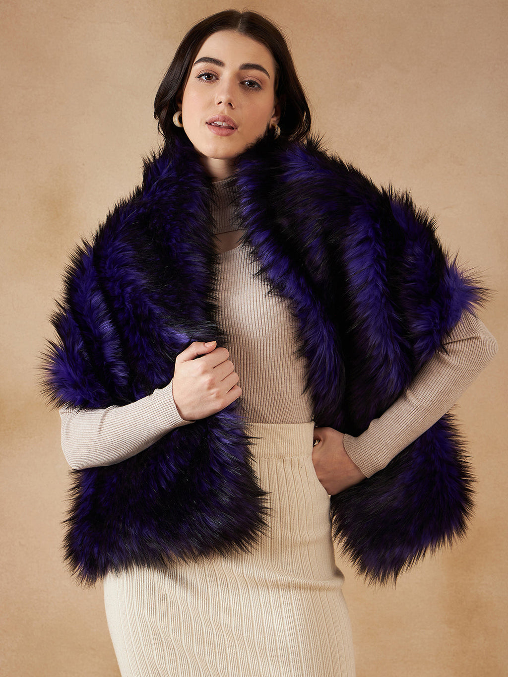InWeave Purple Black Faux Fur Cape | Grocsy