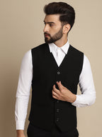 Even Apparels Men's Black Waistcoat with welt pockets | Grocsy