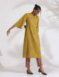 trueBrowns Green Cotton Print HighSlit Kurta Set | Grocsy