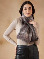 InWeave Women's Dark Grey Double Shade Faux Fur Neck Warmer | Grocsy
