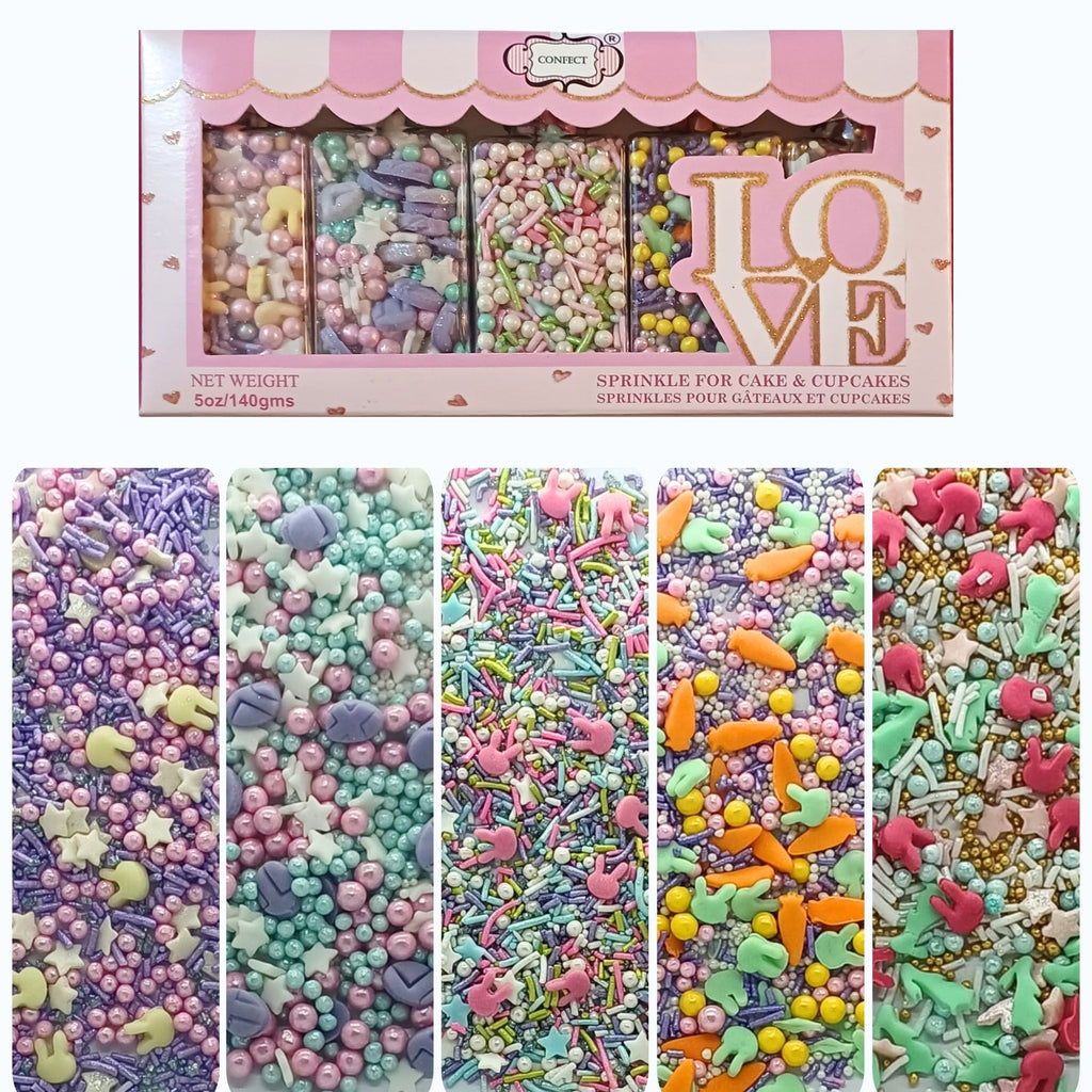 Confect Edible Sprinkles | Mix Red, Pink, Green & Yellow Pearls Pack of 5 (EAST 1) - 100Gms | Grocsy