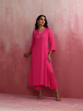 trueBrowns Pink Modal High Slit Kurta Set | Grocsy