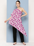 InWeave Women's Pink Fuchsia Japanese Art Oneshoulder Top | Grocsy