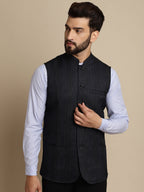 Even Apparels Men's Blue Mandarin Collar Waistcoat | Grocsy