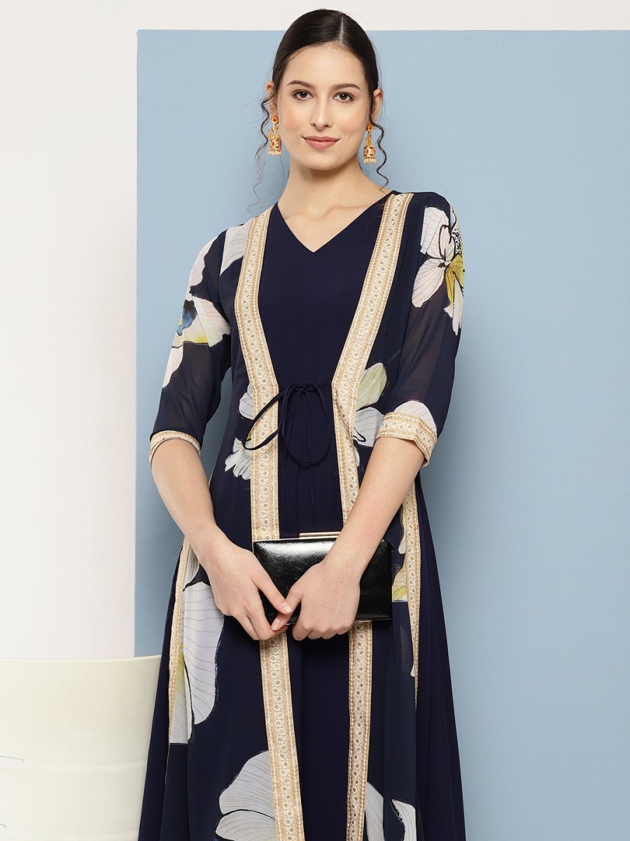 Ahalyaa Floral Printed Maxi Empire Ethnic Dress | Grocsy