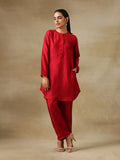 trueBrowns Maroon Textured Silk Front Placket Co-Ord Set | Grocsy