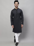 Even Apparels Black Pure Cotton Kurta With Band Collar | Grocsy