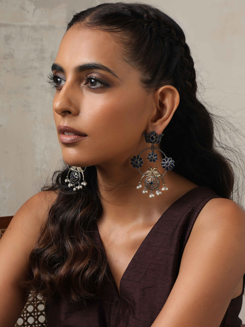 trueBrowns Silver Tone Chandbali Earrings | Grocsy
