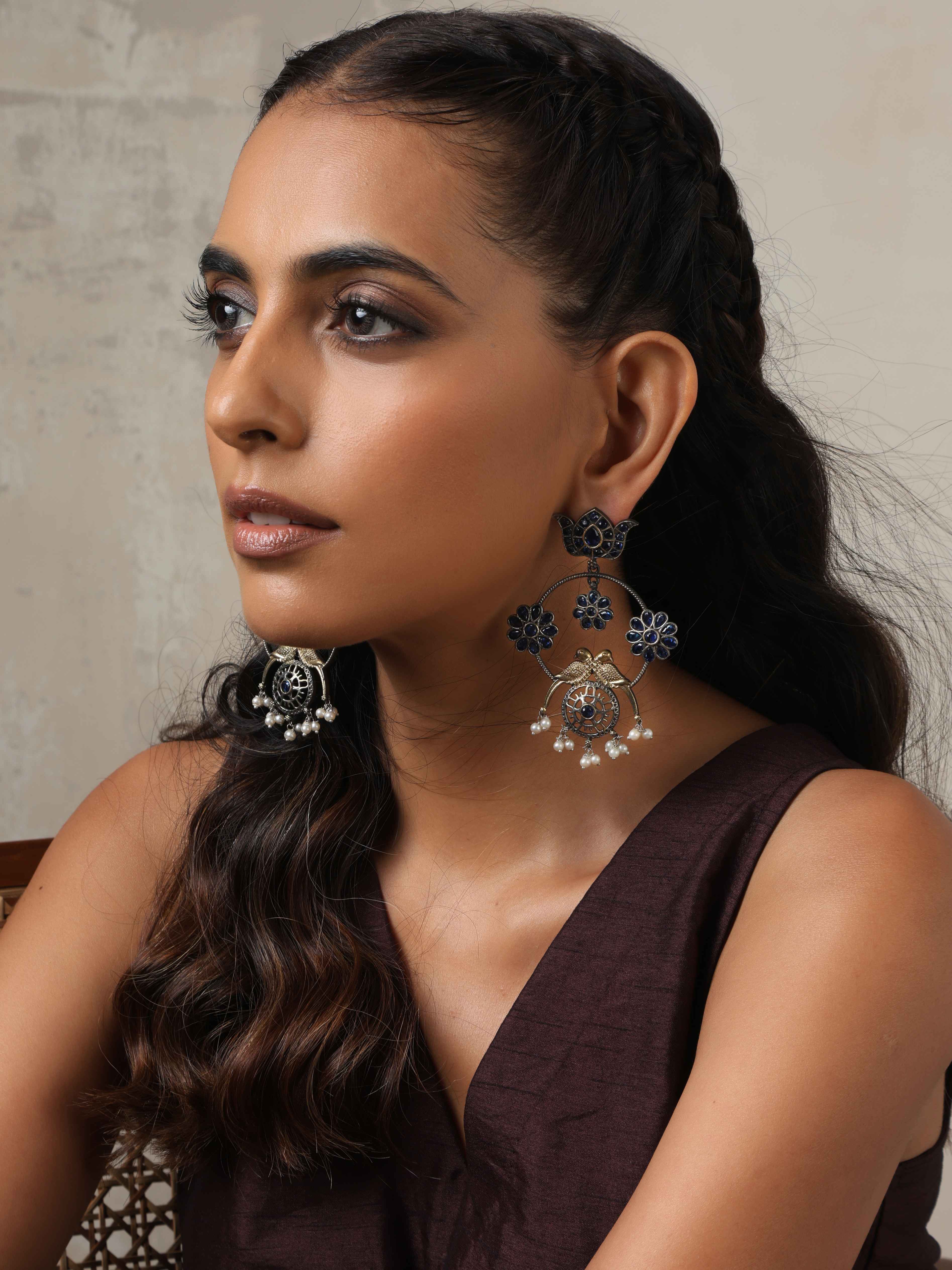 trueBrowns Silver Tone Chandbali Earrings | Grocsy