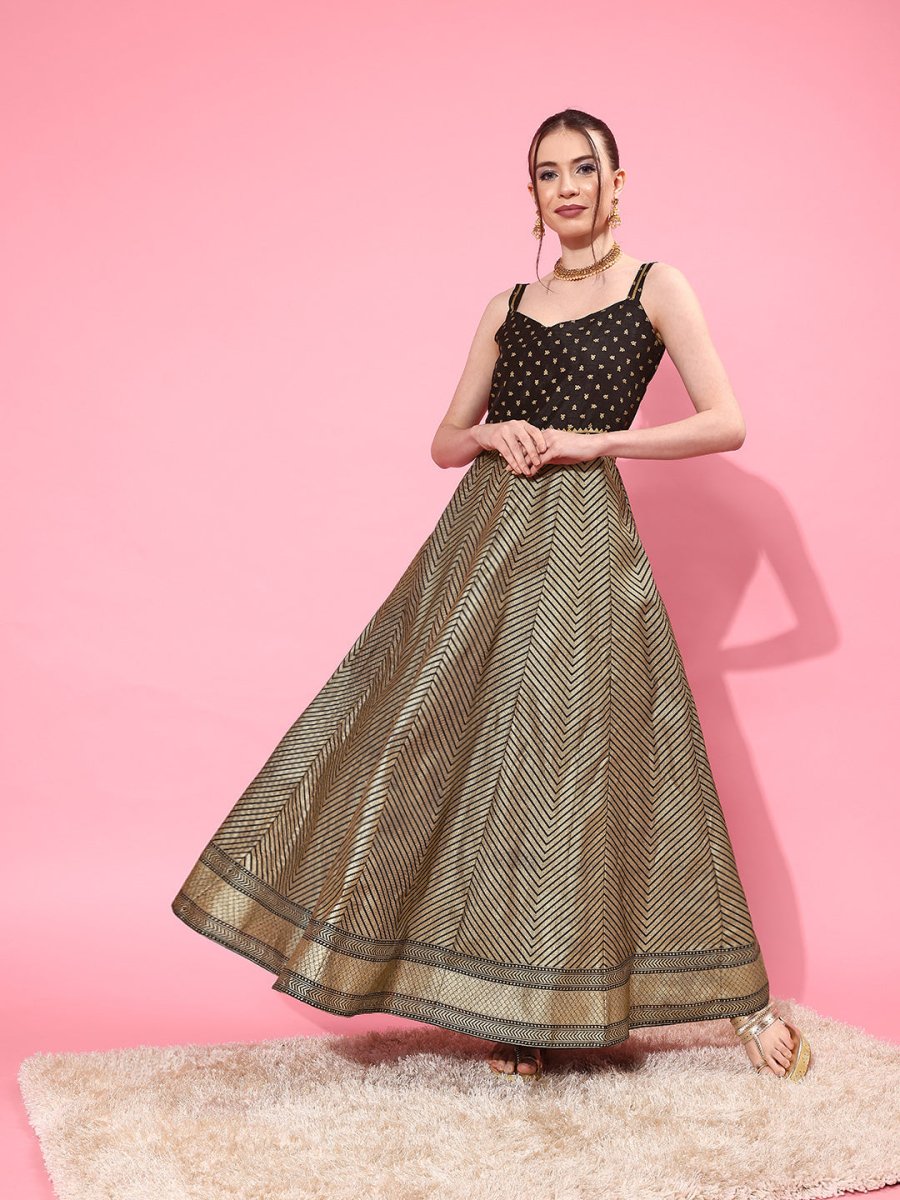 Ahalyaa Chevron Printed Maxi Ethnic Dress | Grocsy