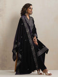 trueBrowns Purple Velvet Embroidered Kurta Pant Dupatta Set | Grocsy