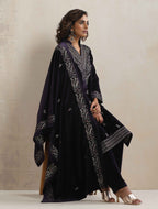 trueBrowns Purple Velvet Embroidered Kurta Pant Dupatta Set | Grocsy