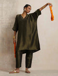 trueBrowns Olive Green Tissue Kurta Co-ord Set | Grocsy