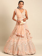 House of Panchhi Peach Net Multi Sequins with heavy Zarkan embroidery Lehenga choli & Dupatta | Grocsy